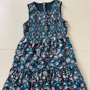 Teal flower dress, sleeveless, elastic top, Youth Girls XL